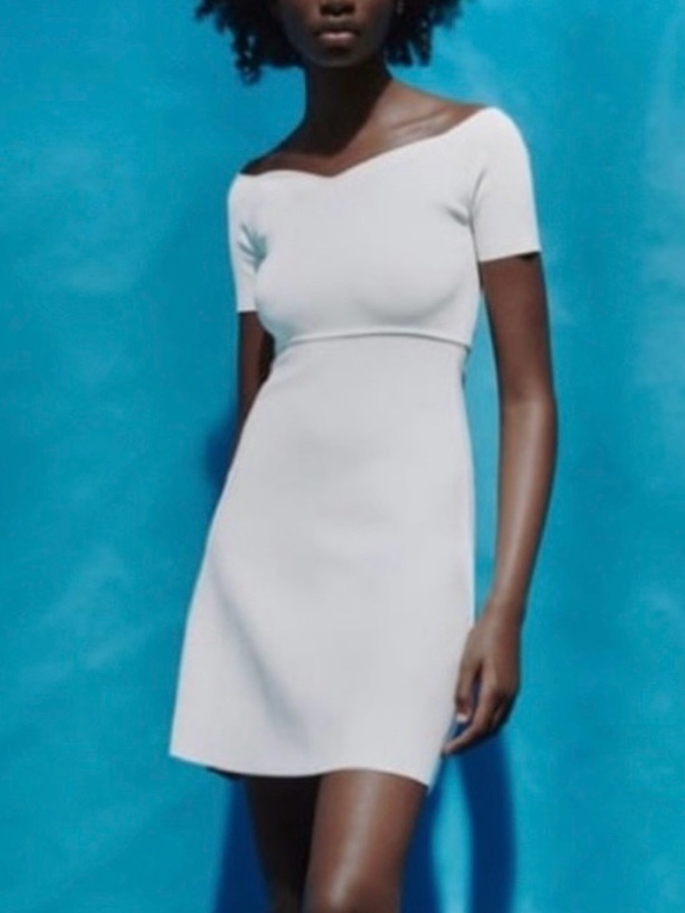 Zara White Off-Shoulder Short Sleeve Mini Dress
